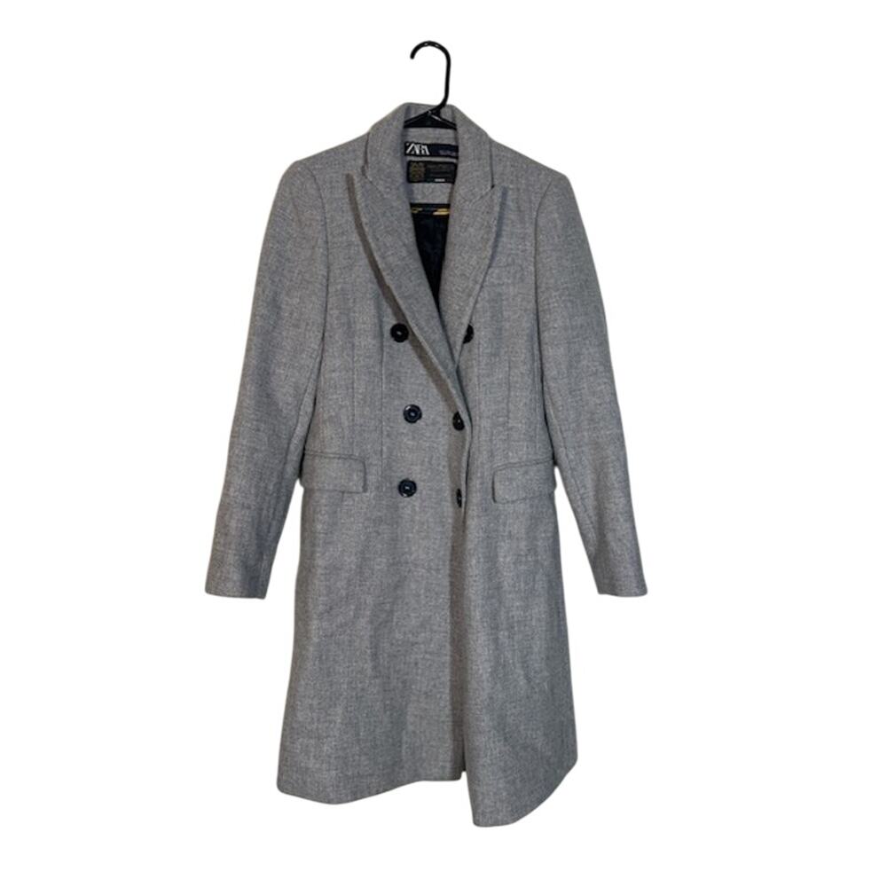 Zara Gray Manteco Italian Wool Blend Fitted Long Coat Women’s Small